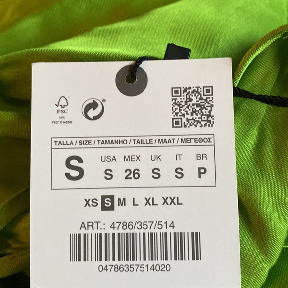 NWT. Zara Green Draped Lingerie-Style Flowy Mini Dress. Size S. - Picture 12 of 14